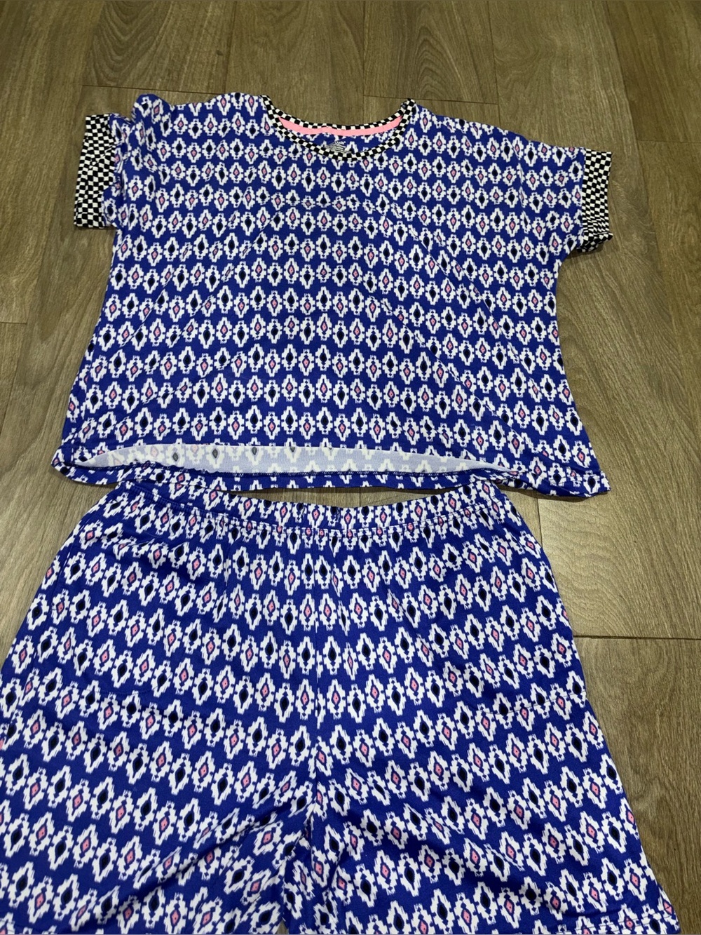 Blue Geometric Pajama Set - Short Sleeve Top & Shorts